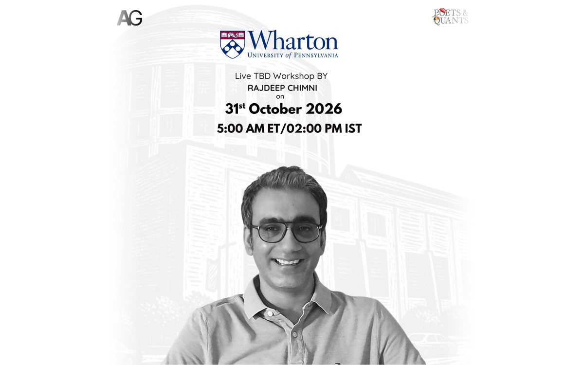 Live Wharton TBD workshop by Rajdeep Chimni on Saturday 31 October 2026, 5:00 AM ET / 2:30 PM IST