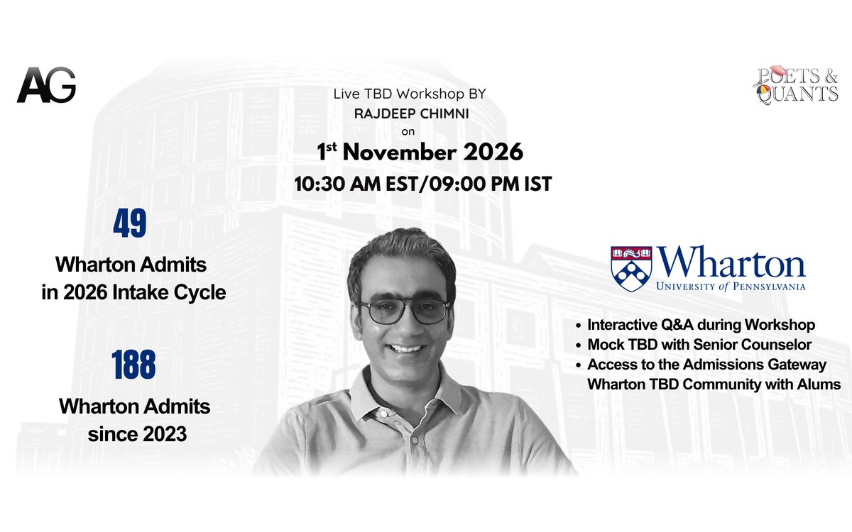 Live Wharton TBD workshop by Rajdeep Chimni on 1 November 2026, 10:30 AM EST / 9:00 PM IST