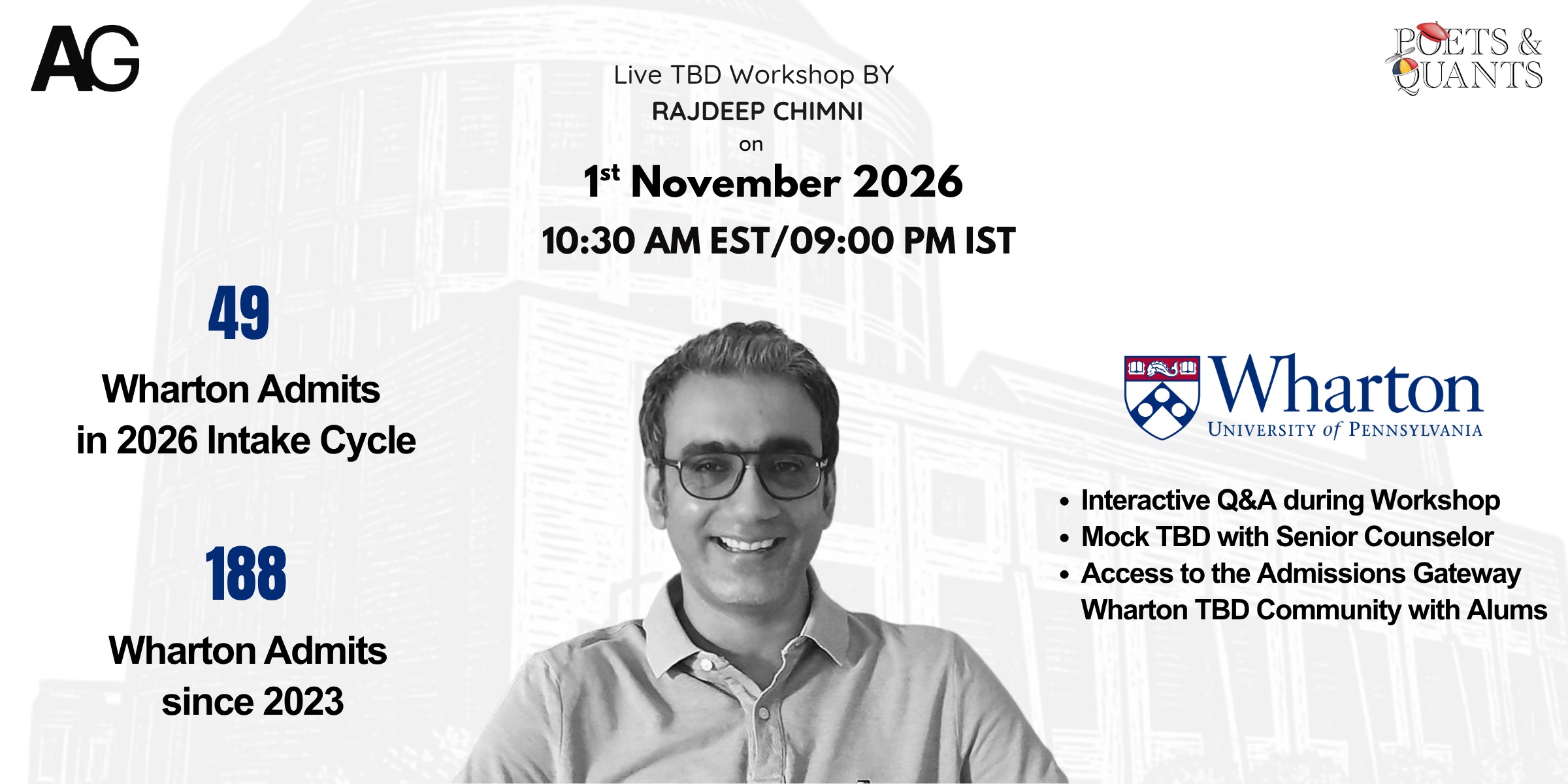 Live Wharton TBD workshop by Rajdeep Chimni on 1 November 2026, 10:30 AM EST / 9:00 PM IST