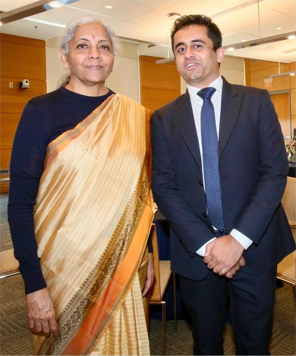 Nirav Sahani with India's Finance Minister Nirmala Sitharaman at Wharton